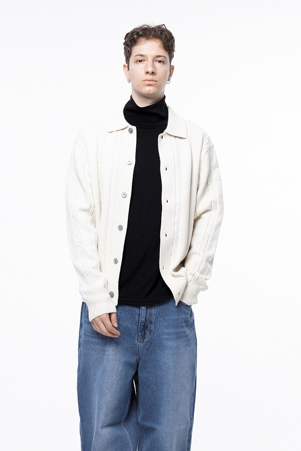 CHANCE'S NOI - 가디건 - Dense Cable Collar-neck Cardigan - Ivory /M243OT02IV