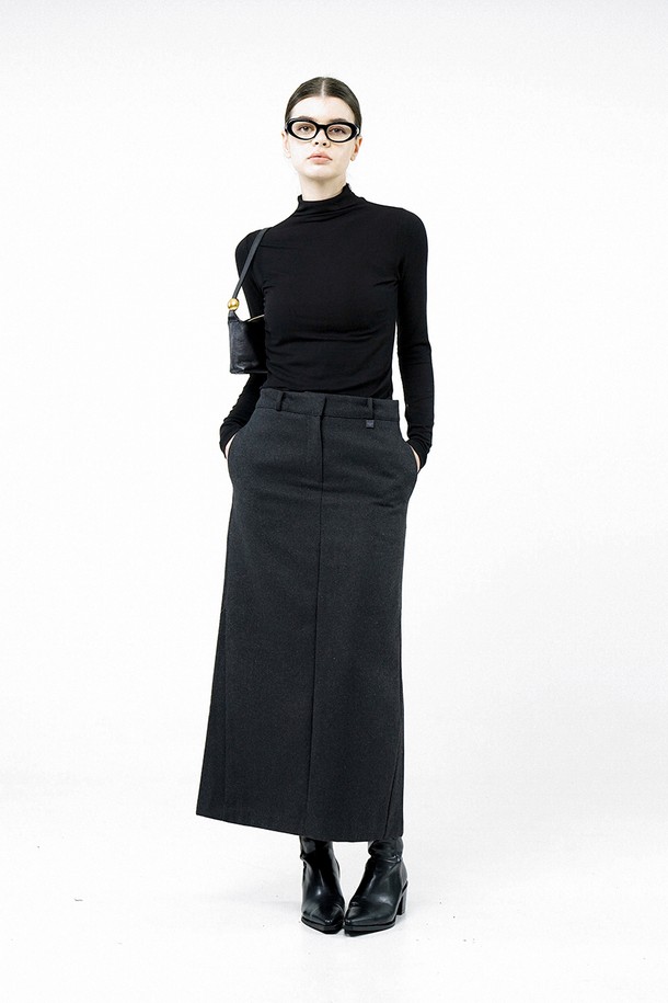 CHANCE'S NOI FOR WOMEN - 롱스커트 - [for Women] Back-Slit Wool Long Skirt - Charcoal /W244SK01CH