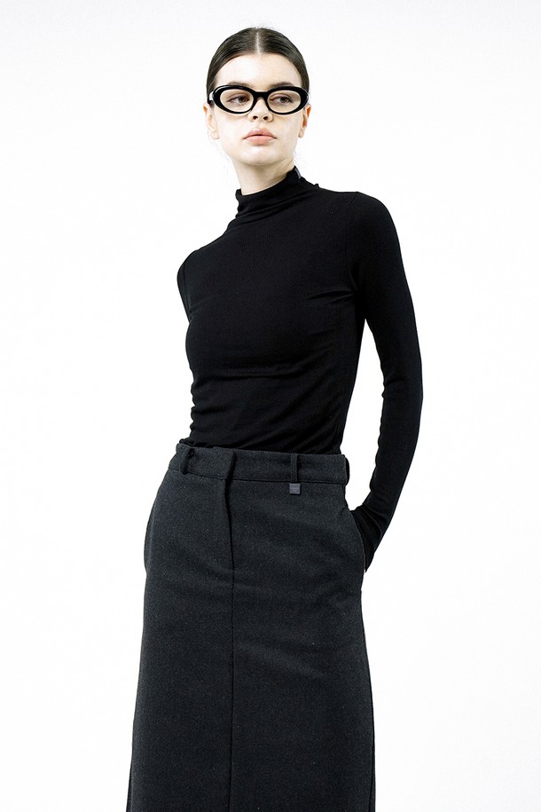 CHANCE'S NOI FOR WOMEN - 터틀넥 - [for Women] Slit Ribbed Half Turtleneck - Black /W244TP03BK