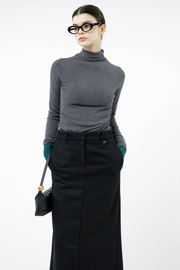 CHANCE'S NOI FOR WOMEN - 터틀넥 - [for Women] Slit Ribbed Half Turtleneck - Charcoal /W244TP03CH