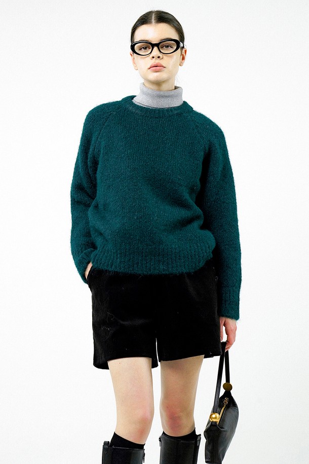 CHANCE'S NOI FOR WOMEN - 스웨터 - [for Women] Boucle Reglan Round Knit - Deep Green /W244TP04GN