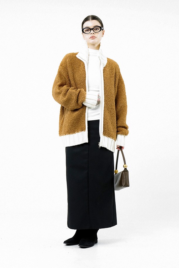 CHANCE'S NOI FOR WOMEN - 가디건 - [for Women] Boucle Color High neck Zip up - Camel /W244TP10CM