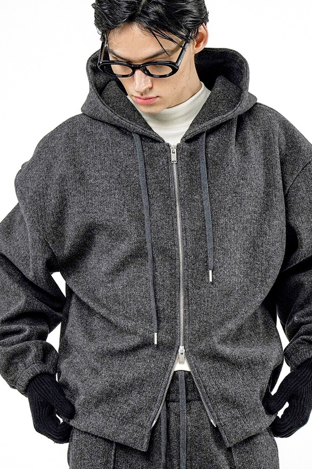 CHANCE'S NOI - 후디 - Ribbed Kint Hood Zip-up - Charcoal /M244TP01CH