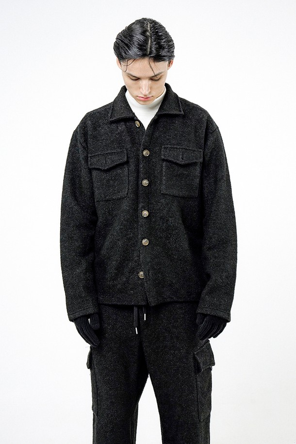 CHANCE'S NOI - 가디건 - Boucle Pocket Shirt Jacket - Black /W244TP01BK-M