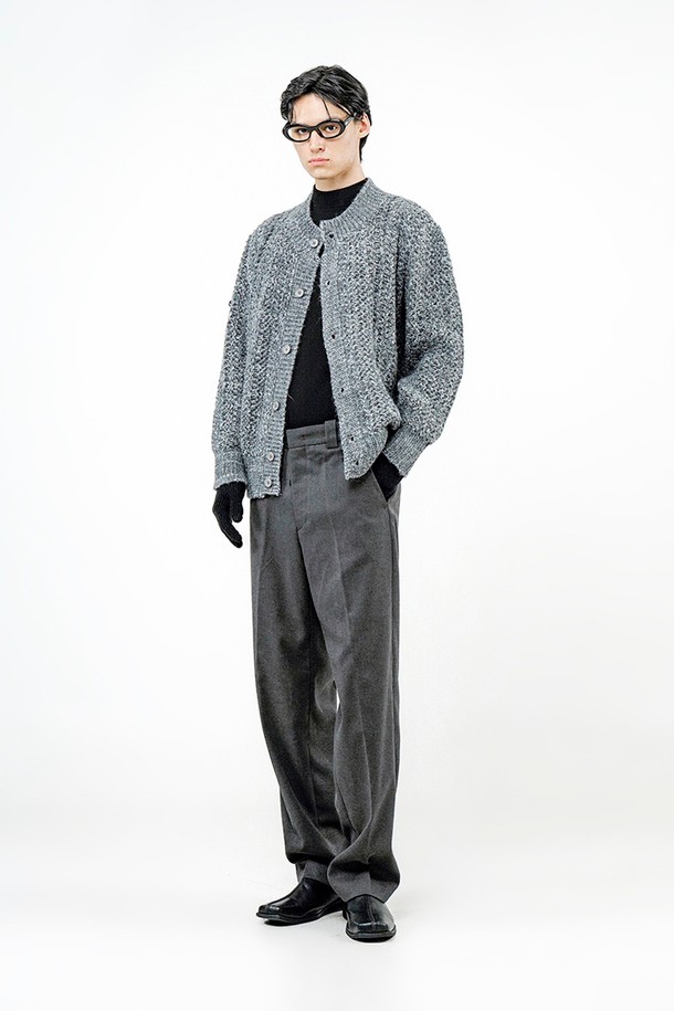 CHANCE'S NOI - 가디건 - Sweater Round-neck Cardigan - Charcoal /M244TP06CH