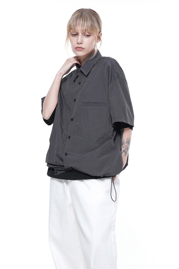 CHANCE'S NOI - 반팔셔츠 - Searsucker String Half Shirt - Charcoal