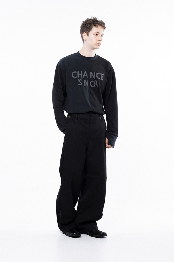 CHANCE'S NOI - 캐주얼팬츠 - Side Tuck Wide Cotton Slacks - Black /M243PT04BK