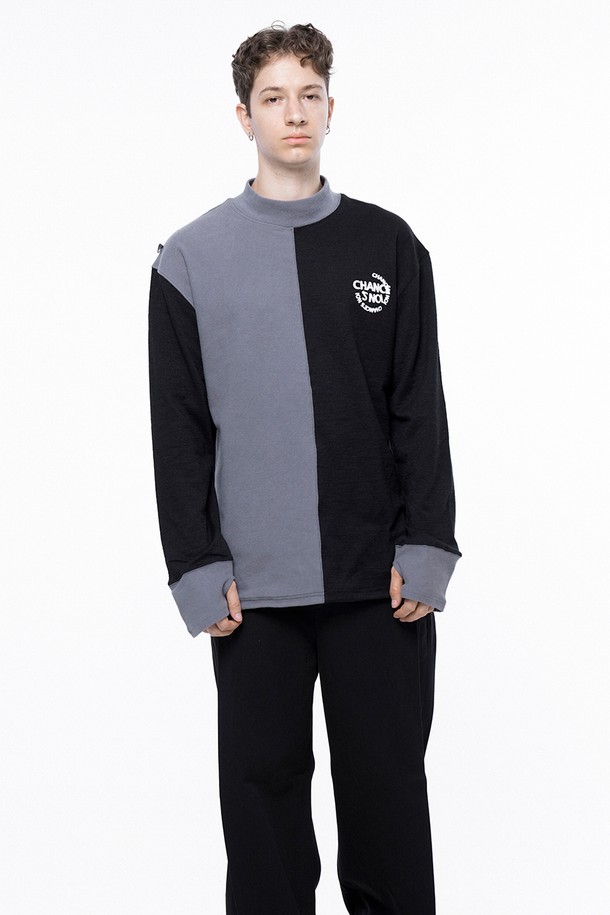 CHANCE'S NOI - 스웨트셔츠 - Circle Reverse Wool Hlaf-neck Sweat - Black Gray /M243MT04BK