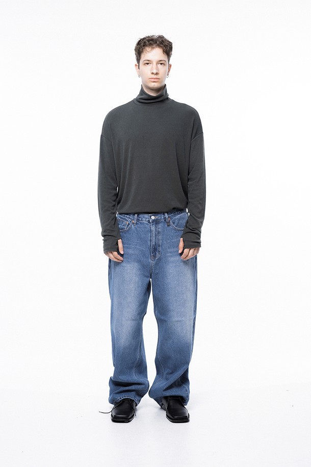 CHANCE'S NOI - 캐주얼팬츠 - Regular-fit Washed Denim - Mid Blue /M243PT03MB