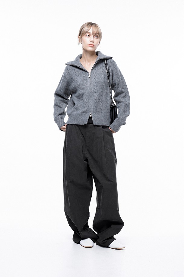 CHANCE'S NOI FOR WOMEN - 캐주얼팬츠 - Corduroy One-tuck Wide Pants - Charcoal /M243PT01CH