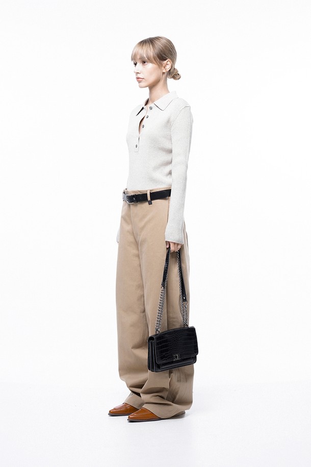 CHANCE'S NOI FOR WOMEN - 캐주얼팬츠 - Side Tuck Wide Cotton Slacks - Beige /M243PT04BEW