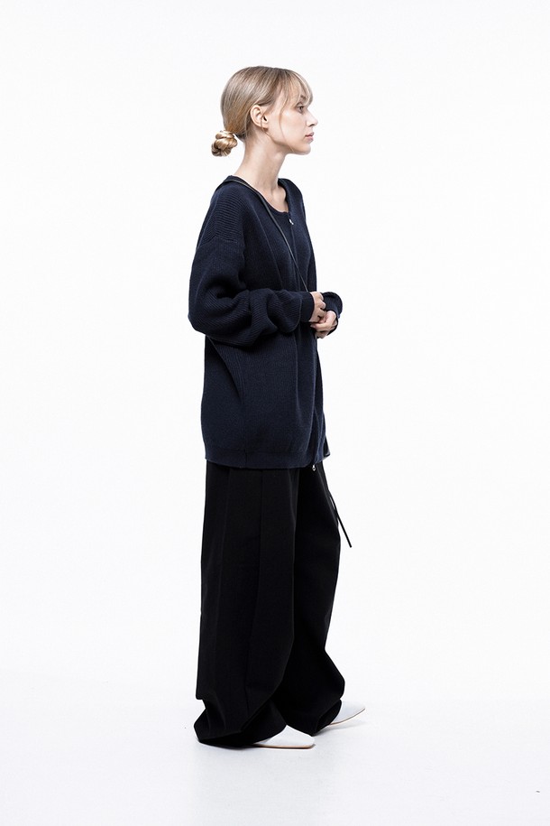 CHANCE'S NOI FOR WOMEN - 캐주얼팬츠 - Side Tuck Wide Cotton Slacks - Black /M243PT04BKW