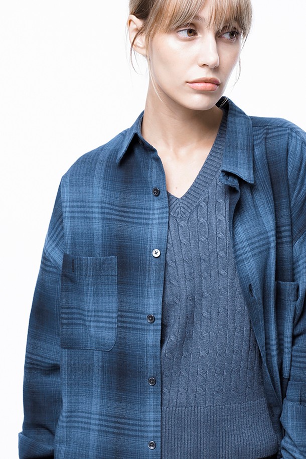 CHANCE'S NOI FOR WOMEN - 긴팔셔츠 - Loose-Fit Flannel Check Shirt - Blue /W243SH01BL