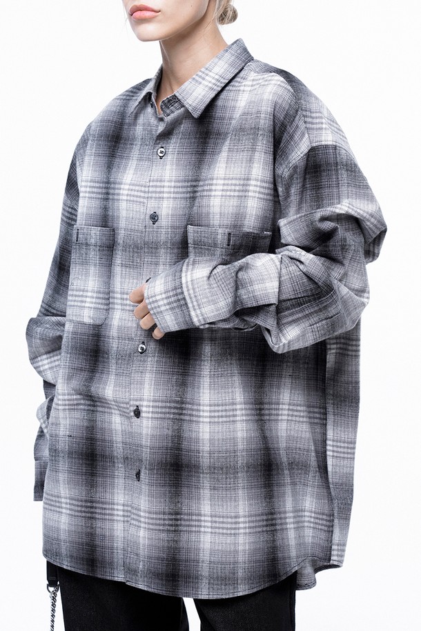 CHANCE'S NOI FOR WOMEN - 긴팔셔츠 - Loose-Fit Flannel Check Shirt - Black /W243SH01BK