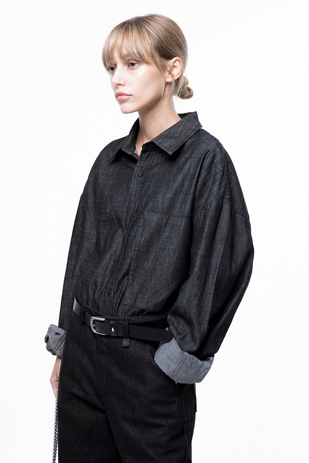 CHANCE'S NOI FOR WOMEN - 긴팔셔츠 - Oversized String Denim Shirt - Black Indigo /W243SH02BK