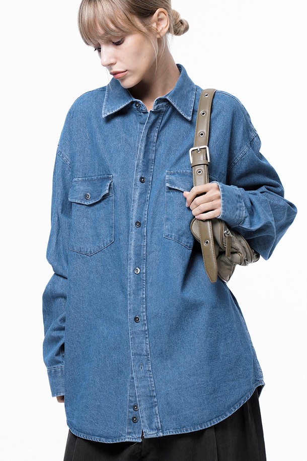 CHANCE'S NOI FOR WOMEN - 긴팔셔츠 - Western Pocket Denim Shirt - Mid Blue /W243SH03MB