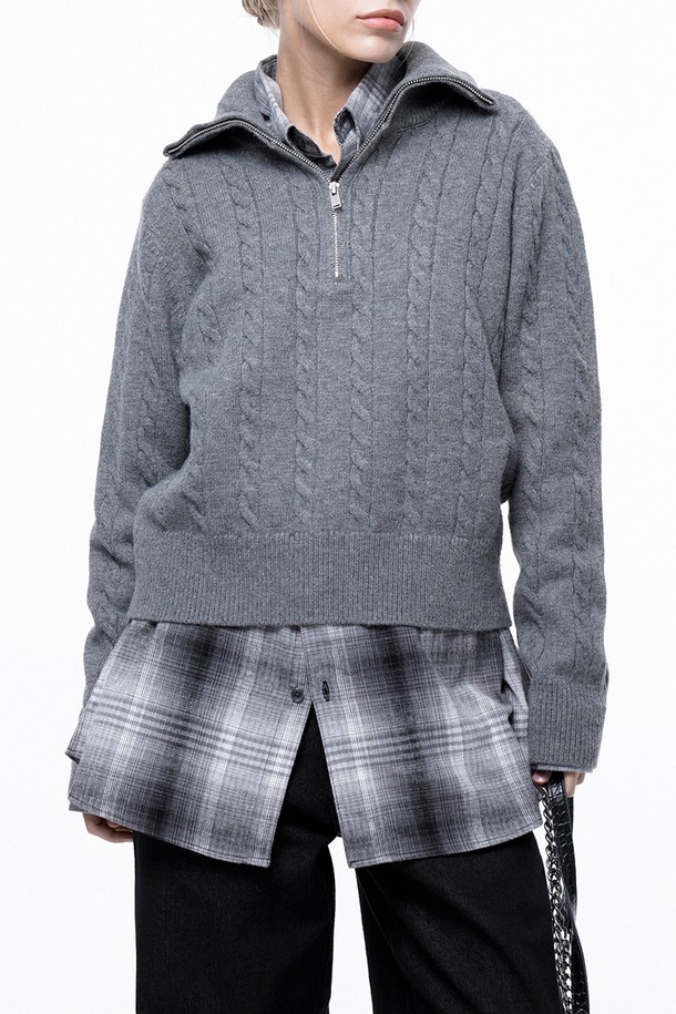 CHANCE'S NOI FOR WOMEN - 스웨터 - Soft Cable Half Zip-up Knit - Gray /W243TP01GR