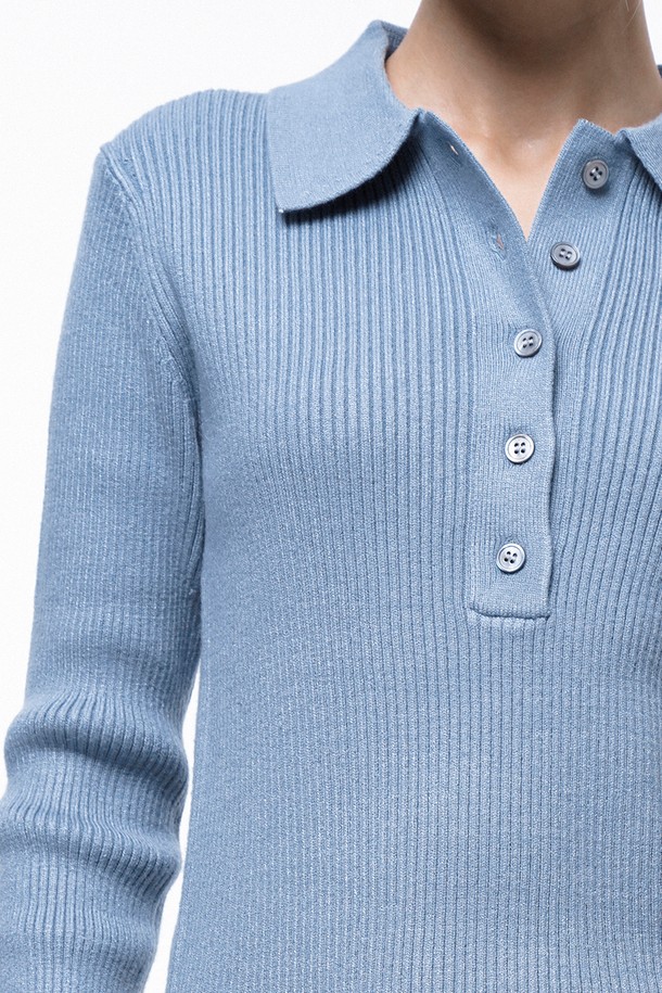 CHANCE'S NOI FOR WOMEN - 스웨터 - Soft Slim Button Collar Knit - Sky /W243TP08SK