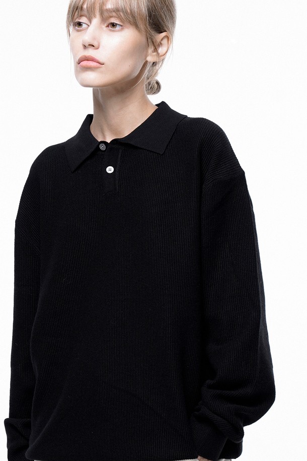 CHANCE'S NOI FOR WOMEN - 스웨터 - Soft Two-button Collar Knit - Black /W243TP09BK