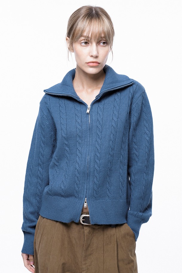 CHANCE'S NOI FOR WOMEN - 가디건 - Soft Cable Zip-up Knit Cardigan - Blue /W243TP03BL