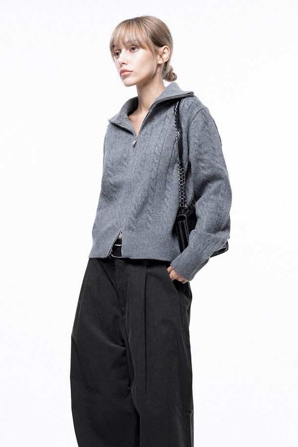 CHANCE'S NOI FOR WOMEN - 가디건 - Soft Cable Zip-up Knit Cardigan - Gray /W243TP03GR