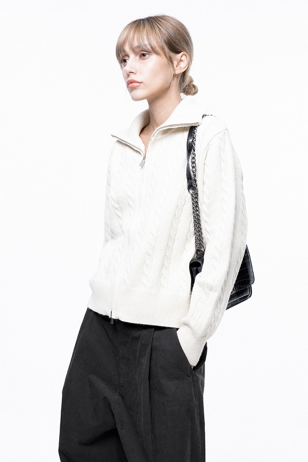 CHANCE'S NOI FOR WOMEN - 가디건 - Soft Cable Zip-up Knit Cardigan - Ivory /W243TP03IV