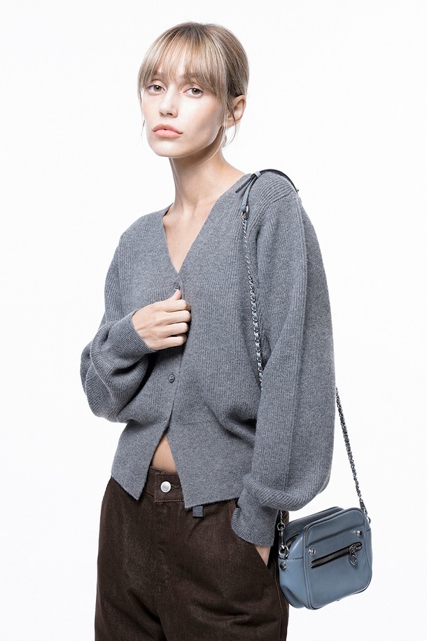 CHANCE'S NOI FOR WOMEN - 가디건 - Soft Crop Knit Cardigan - Gray /W243TP04GR