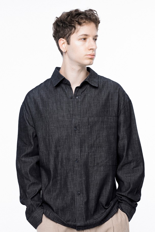 CHANCE'S NOI - 긴팔셔츠 - Oversized String Denim Shirt - Navy Indigo /W243SH02NYM