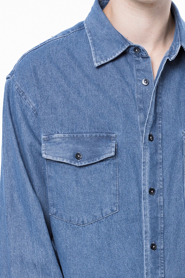 CHANCE'S NOI - 긴팔셔츠 - Western Pocket Denim Shirt - Mid Blue /W243SH03MBM