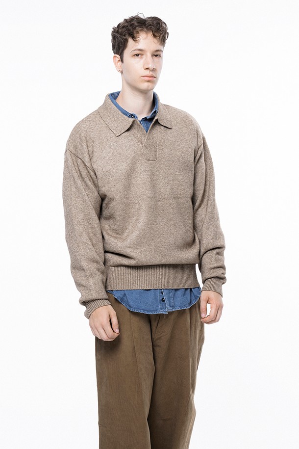 CHANCE'S NOI - 스웨터 - Dense Modal Open-collar Kint - Oatmeal /M243TP08OT