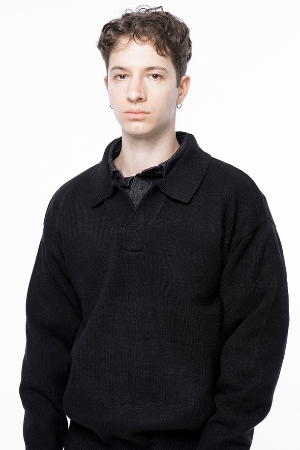 CHANCE'S NOI - 스웨터 - Dense Modal Open-collar Kint - Black /M243TP08BK