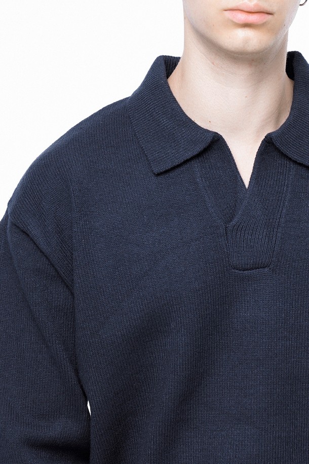 CHANCE'S NOI - 스웨터 - Dense Modal Open-collar Kint - Navy /M243TP08NY