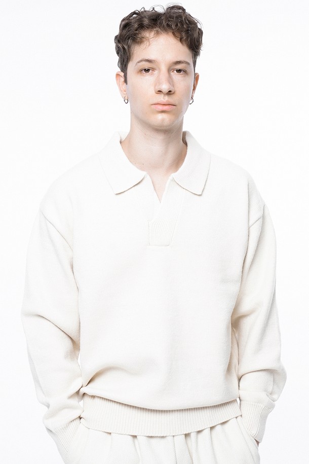 CHANCE'S NOI - 스웨터 - Dense Modal Open-collar Kint - Ivory  /M243TP08IV