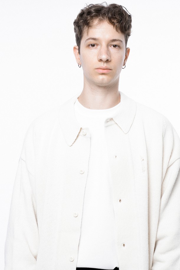 CHANCE'S NOI - 가디건 - Tear Collar-neck Cardigan - Ivory /M243OT03IV