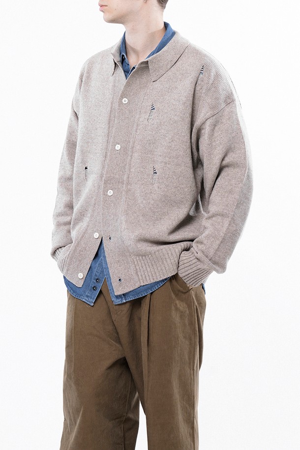 CHANCE'S NOI - 가디건 - Tear Collar-neck Cardigan - Beige /M243OT03BE