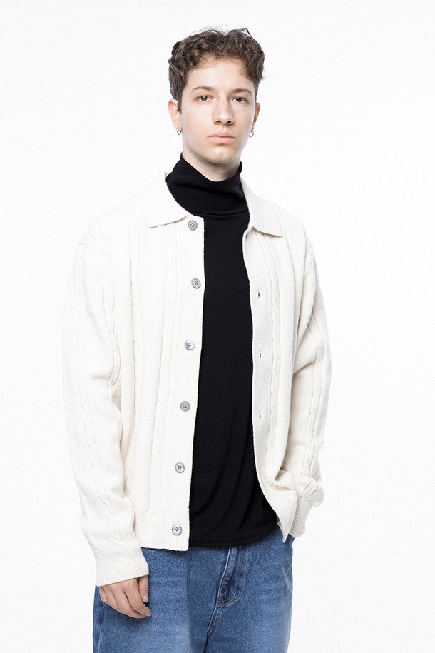 CHANCE'S NOI - 가디건 - Dense Cable Collar-neck Cardigan - Ivory /M243OT02IV