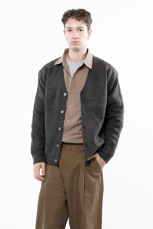 CHANCE'S NOI - 가디건 - Dense Hazzy Y-neck Cardigan - Brown /M243OT01BR