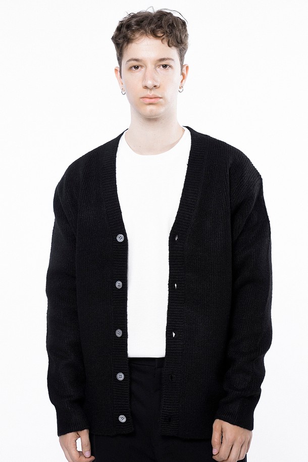 CHANCE'S NOI - 가디건 - Dense Hazzy Y-neck Cardigan - Black /M243OT01BK