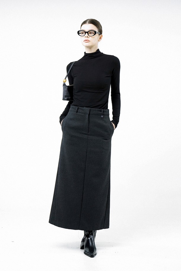 CHANCE'S NOI FOR WOMEN - 롱스커트 - [for Women] Back-Slit Wool Long Skirt - Charcoal /W244SK01CH