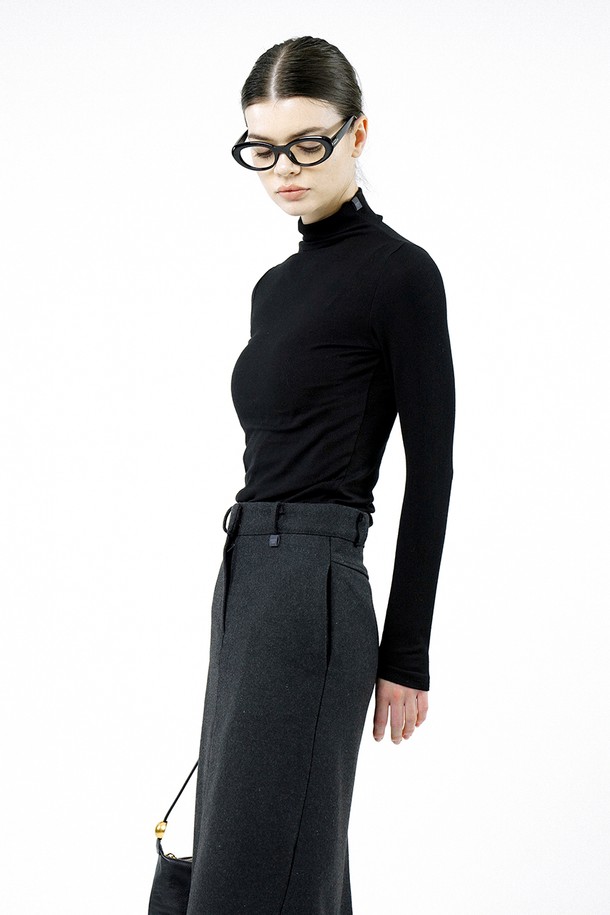 CHANCE'S NOI FOR WOMEN - 터틀넥 - [for Women] Slit Ribbed Half Turtleneck - Black /W244TP03BK