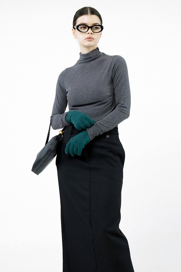 CHANCE'S NOI FOR WOMEN - 터틀넥 - [for Women] Slit Ribbed Half Turtleneck - Charcoal /W244TP03CH