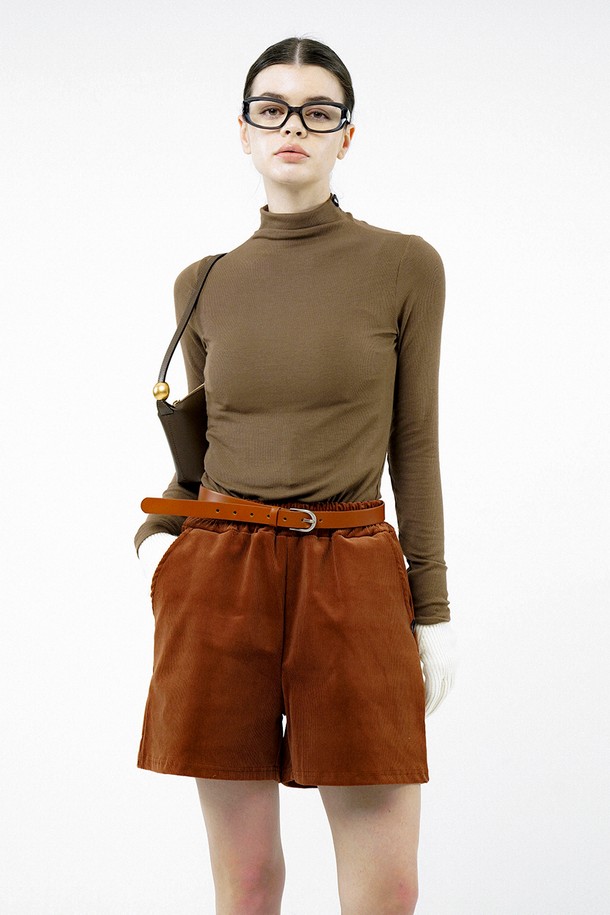 CHANCE'S NOI FOR WOMEN - 터틀넥 - [for Women] Slit Ribbed Half Turtleneck - Brown /W244TP03BR