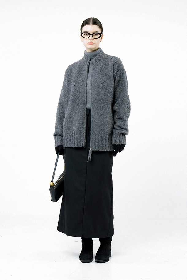 CHANCE'S NOI FOR WOMEN - 가디건 - [for Women] Loose Boucle Knit Zip up - Charcoal /W244TP09CH