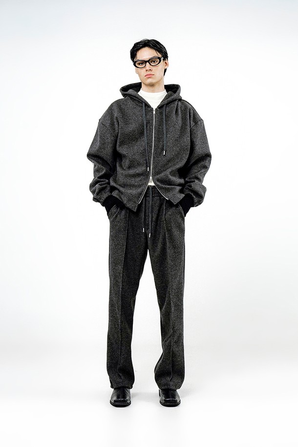 CHANCE'S NOI - 후디 - Ribbed Kint Hood Zip-up - Charcoal /M244TP01CH