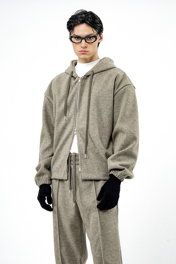 CHANCE'S NOI - 후디 - Ribbed Kint Hood Zip-up - Khaki /M244TP01KA