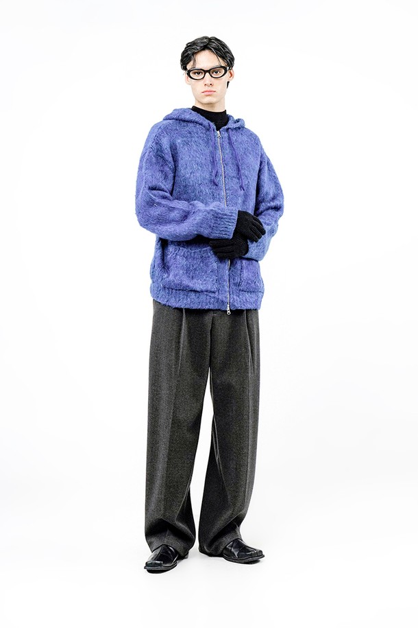 CHANCE'S NOI - 후디 - Brush Sweater hooded Zip-up - Blue /M244TP09BL