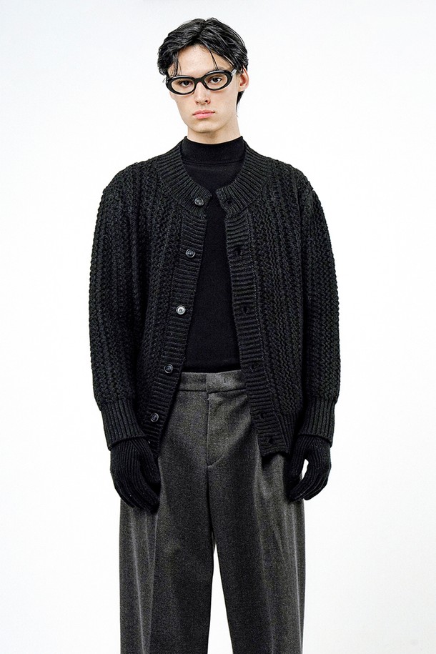 CHANCE'S NOI - 가디건 - Sweater Round-neck Cardigan - Black /M244TP06BK