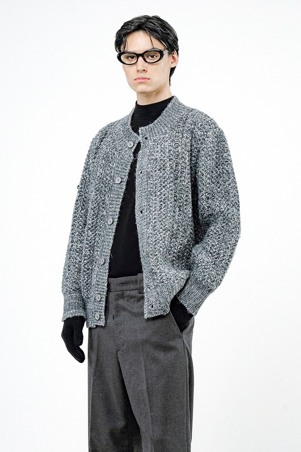 CHANCE'S NOI - 가디건 - Sweater Round-neck Cardigan - Charcoal /M244TP06CH