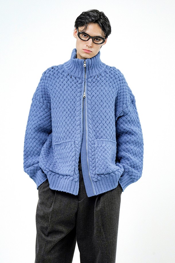 CHANCE'S NOI - 가디건 - High-neck Sweater Zip-up - Blue /M244TP07BL