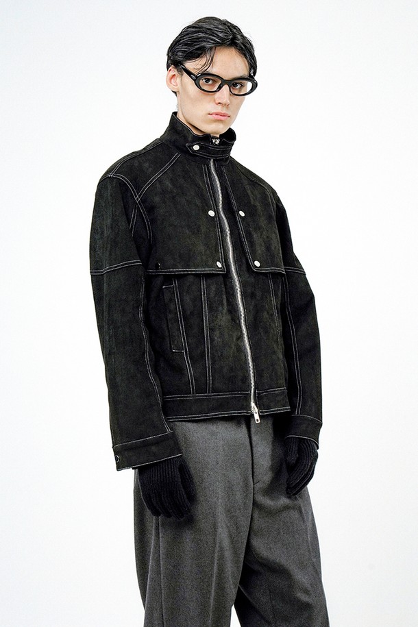 CHANCE'S NOI - 블루종/점퍼 - Biker Burton Neck Suede Jacket - Black /M24OT01BK